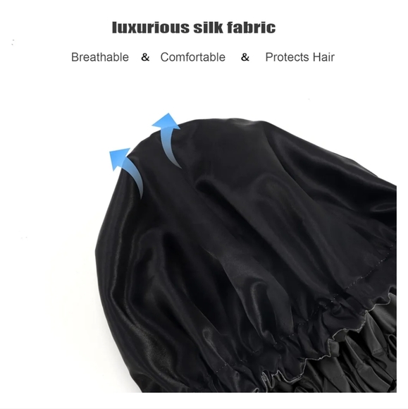 Silk Lined Shower Cap for Women,Reusable,Adjustable Size, Washable - Picture 7 of 7